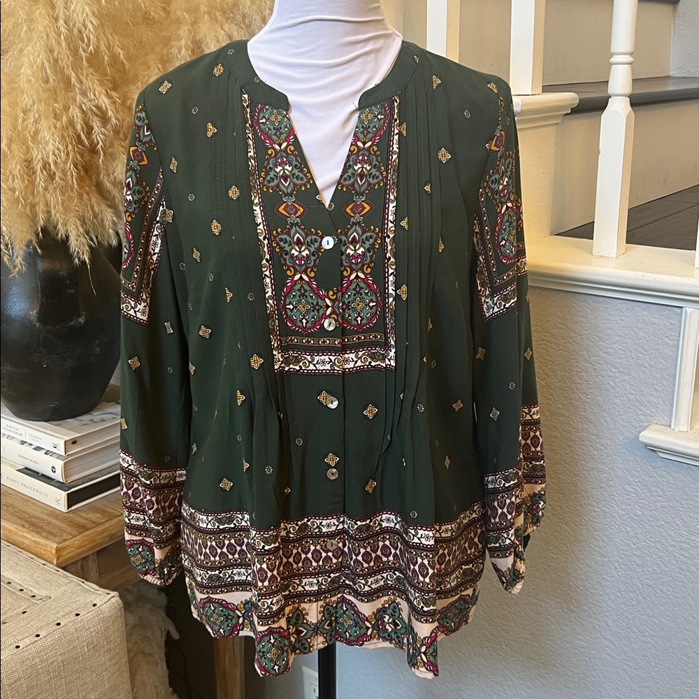 Anthropologie Fig & Flower Boho Peasant Blouse Top Size Petite Medium